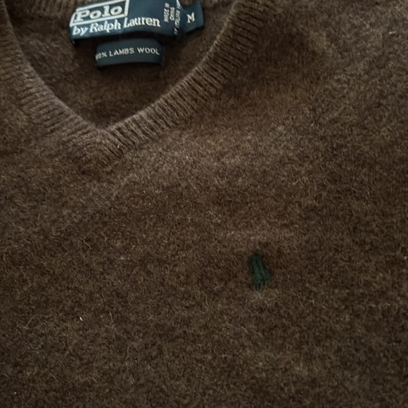 Polo by Ralph Lauren 100% lamb’s Wool Brown V neck sweater teens M - Picture 1 of 6